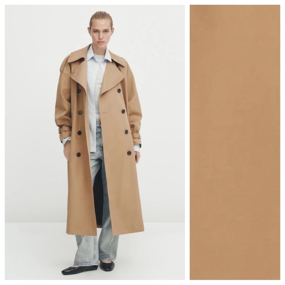 NWT. Massimo Dutti Camel Cotton Blend Voluminous Trench Coat with Belt. Size S.